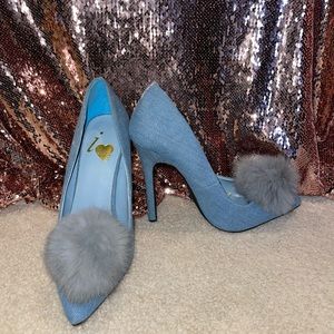 Denim stilettos with Pom Pom